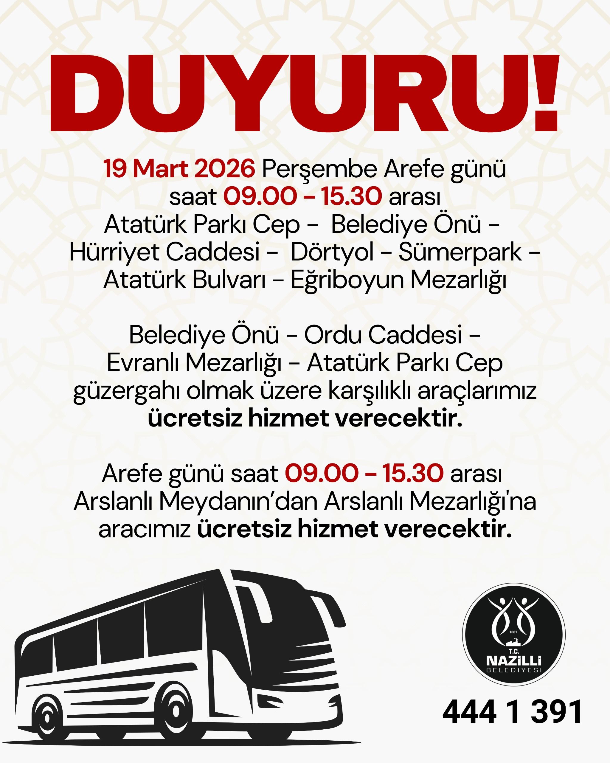 Nazilli’de Ramazan Bayramı öncesi mezarlıklara ücretsiz servis hizmeti